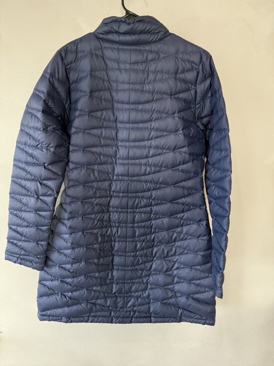 Patagonia Women's Down Parka Medium M Navy Blue Jacket Coat Puffer Long Zip Up - Picture 2 of 5